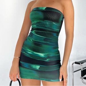 White Fox Boutique Strapless Dress in Green and Black